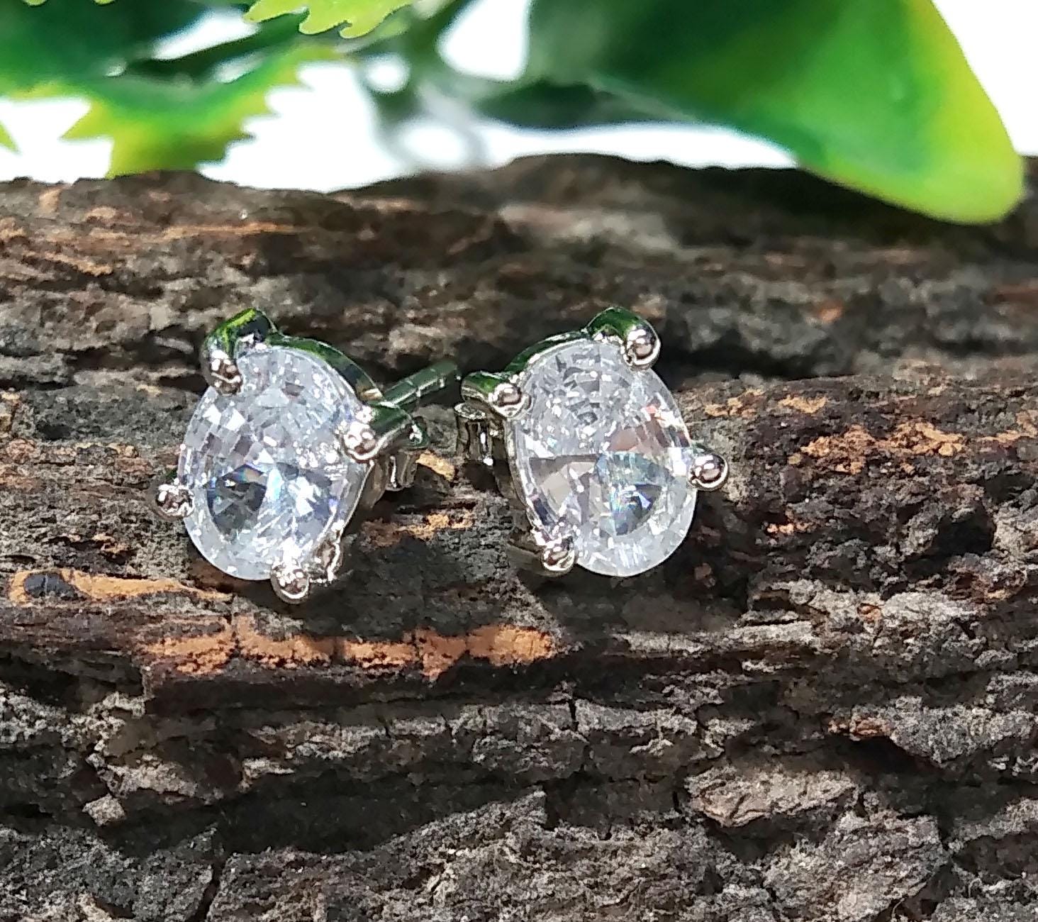 Beautiful White Zircon Faceted Stud Earrings, 925 Starling Silver Earring, Natural Zircon Gemstone Oval Shape Stone Size 7x6mm Gift For Her